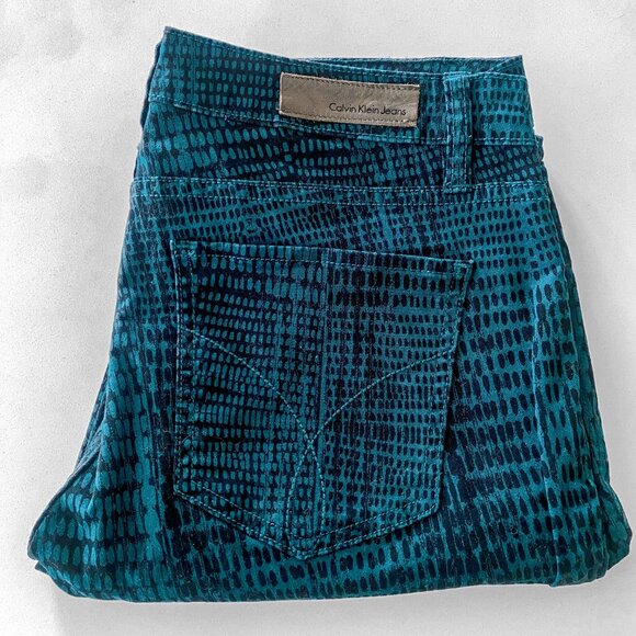 Calvin Klein - Teal Printed Skinny Jeans - 10 - Picture 6 of 9